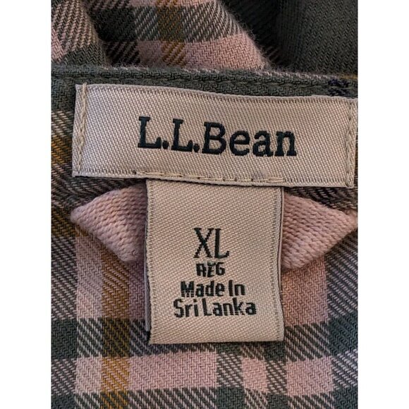 LL Bean Womens XL Whisperweight Flannel Popover Top Sage Green Plaid V Neck - Picture 5 of 6